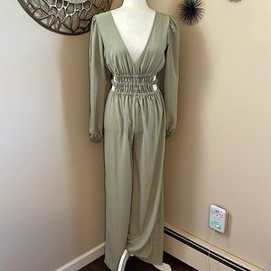 Sage Green Deep V Jumpsuit